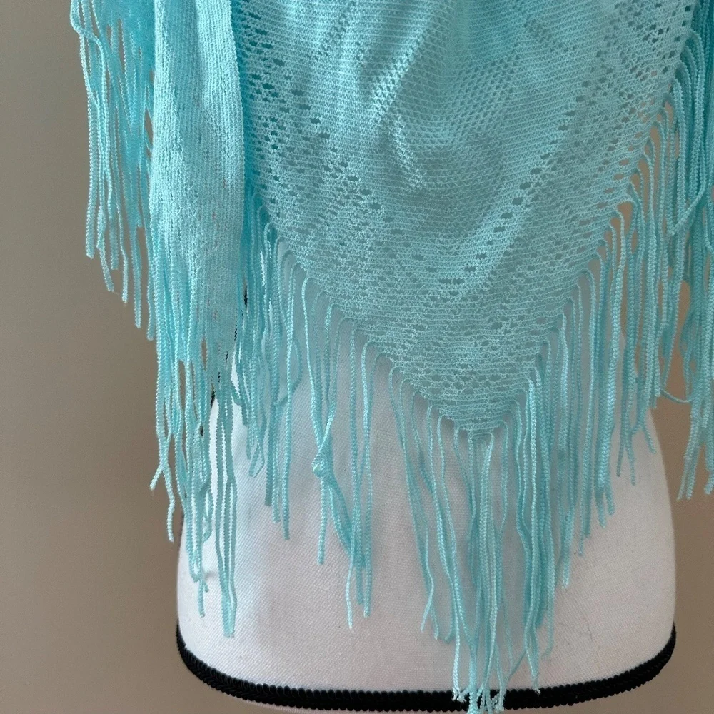 *NEFELI* Light Blue Large Triangle Frilly Fashion Scarf